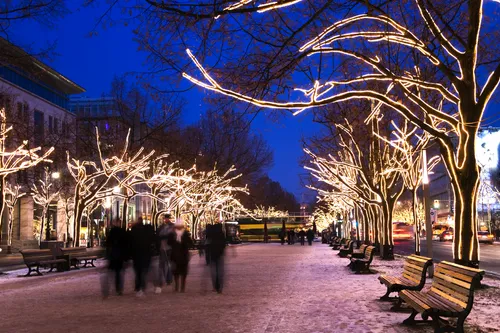 weihnachtlich dekorierte "Unter den Linden"- Allee in Berlin, Deutschland