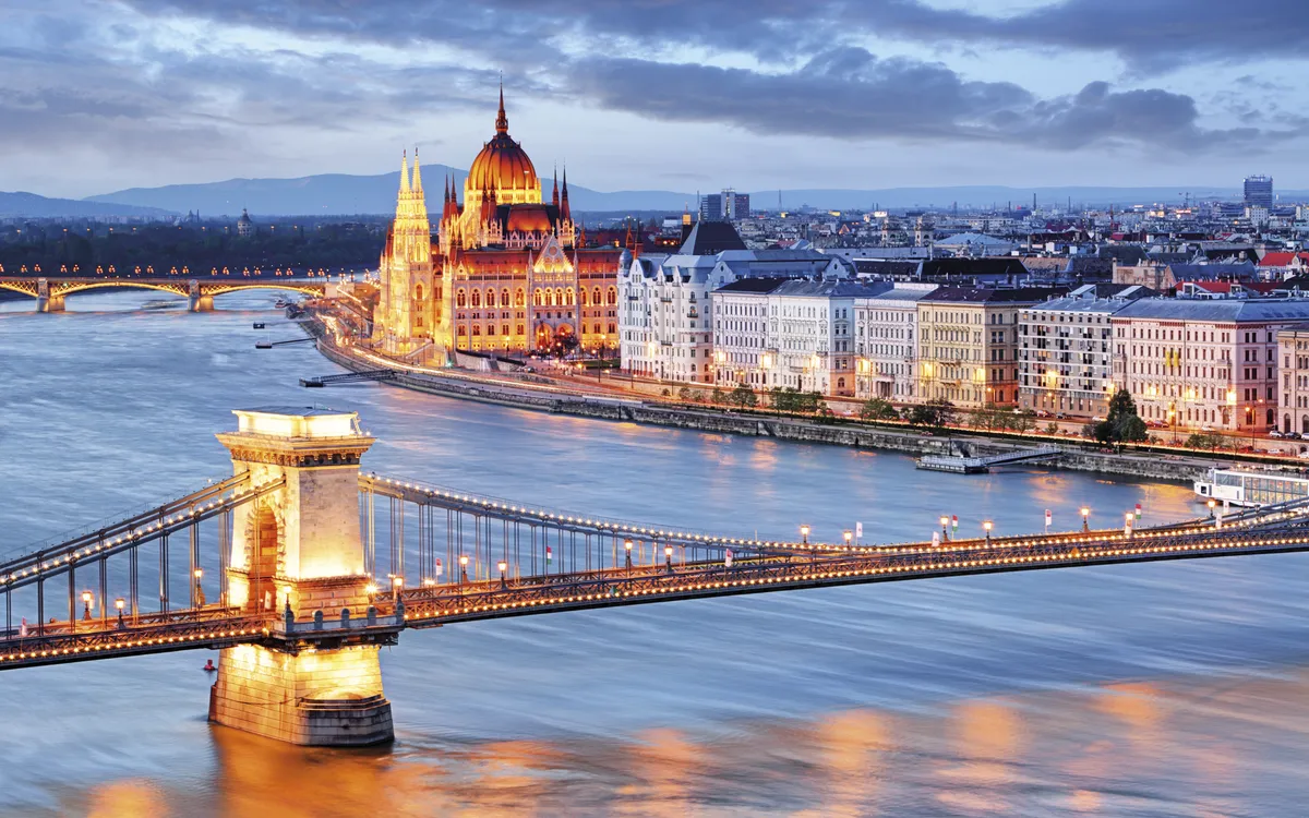 Budapest with chain bridge and parliament, Hungary