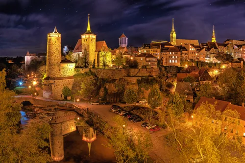Alte Wasserkunst, Michaeliskirche und Spree in Bautzen, Deutschland