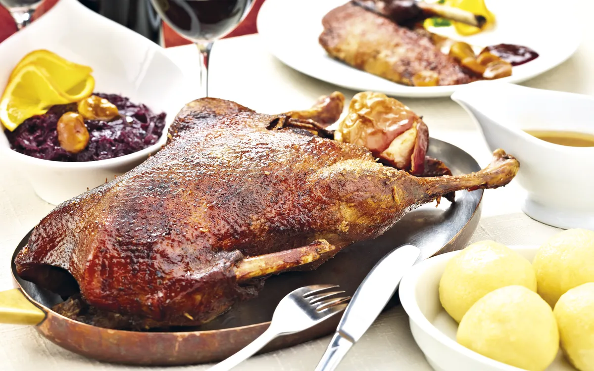 Roast goose in a pan