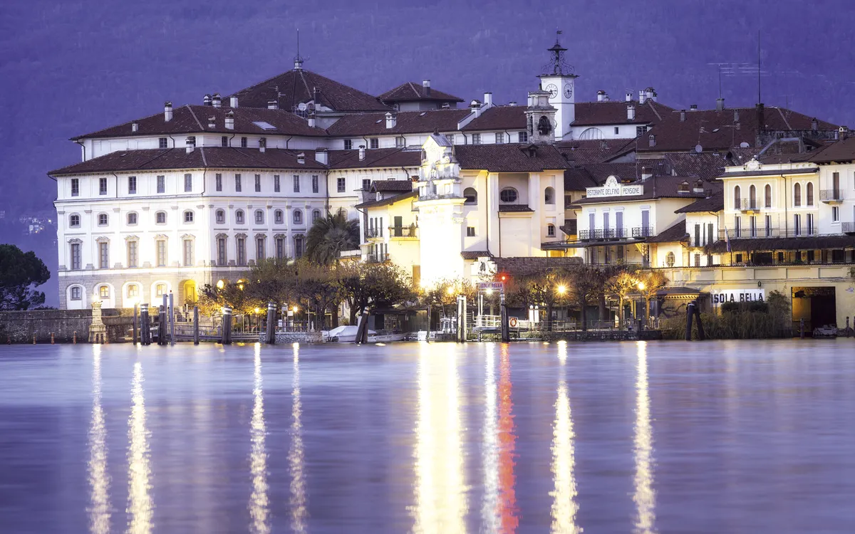 Isola Bella, Lake Maggiore, winter night view. Color image