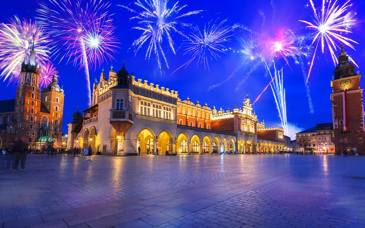 Silvester in Krakau, Polen