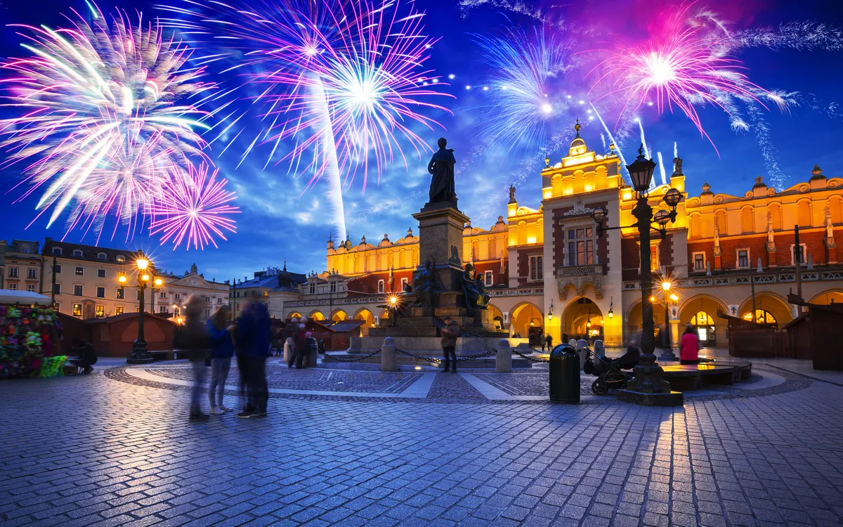 Silvester in Krakau, Polen