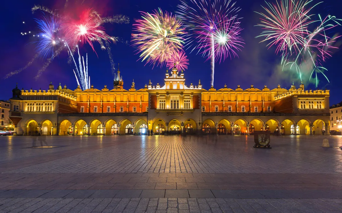 Silvester in Krakau, Polen