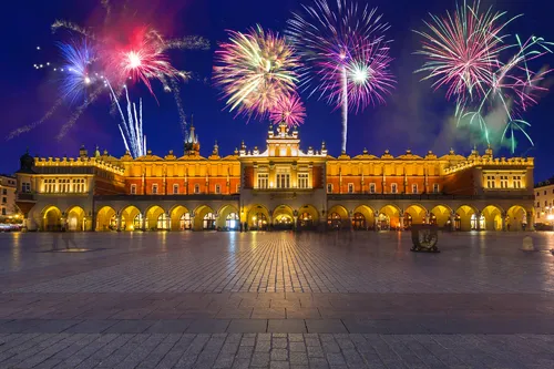 Silvester in Krakau, Polen